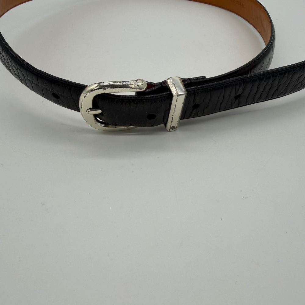 VTG Lauren Ralph Lauren Italian Leather Black Croc Embossed Belt S 9101051-001